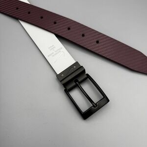 Nike‎ Men's Reversible Belt Carbon Fiber Texture Burgundy & Gray Faux Leather Lg